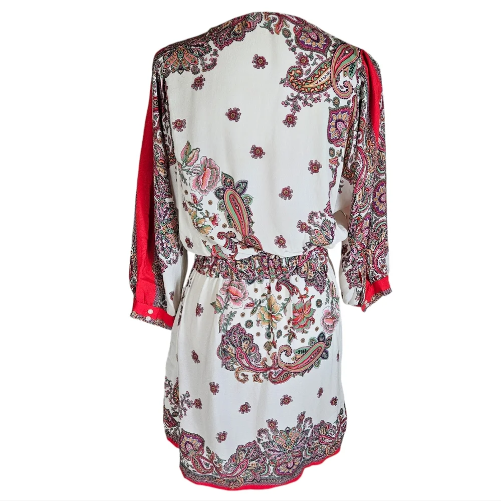 Zara Pink Paisley Floral Print Wrap Mini Dress Sz M Tie Waist Feminine Flirty - Picture 8 of 16